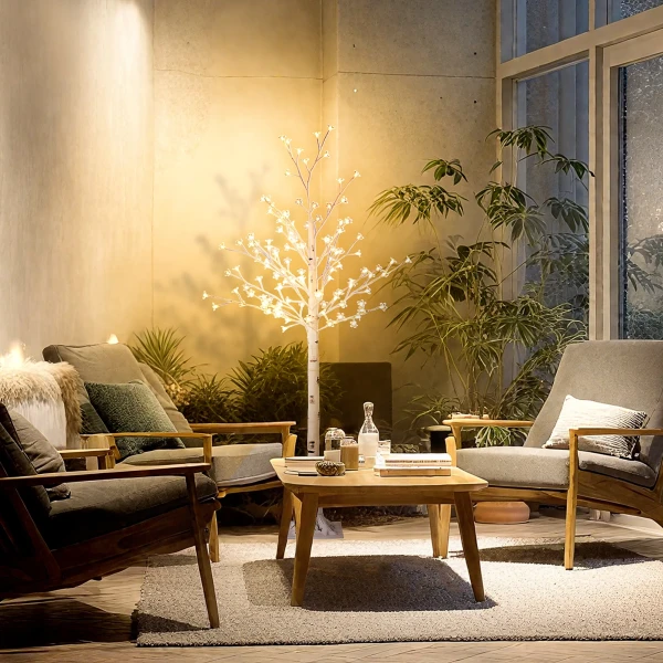 Kunstboom, kunst kersenbloesemboom, met 120 leds, 3 helderheidsniveaus, warm wit, realistische schors, 21 x 21 x 150 cm 2