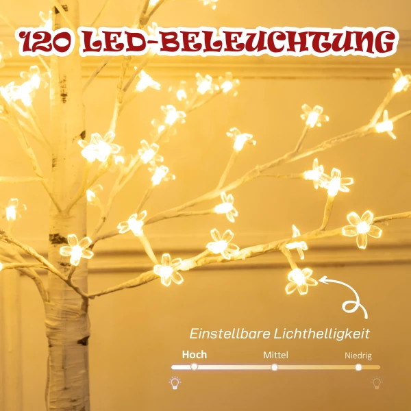 Kunstboom, kunst kersenbloesemboom, met 120 leds, 3 helderheidsniveaus, warm wit, realistische schors, 21 x 21 x 150 cm 5