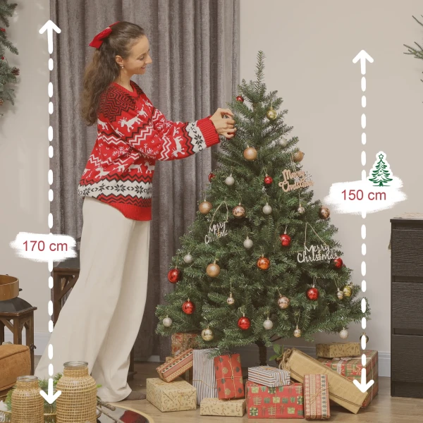 Kunstmatige kerstboom, 150 cm, inklapbare takken, metalen standaard, veelzijdig, groen 4