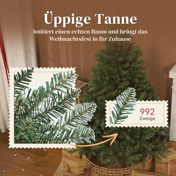 Kunstmatige kerstboom, 150 cm, inklapbare takken, metalen standaard, veelzijdig, groen 6