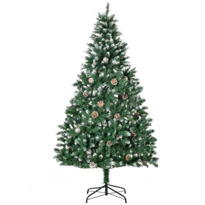 Kunstmatige kerstboom 180 cm dennenboom kunstmatig met 59 dennenappels, sneeuw, 1111 punten voor binnen 1
