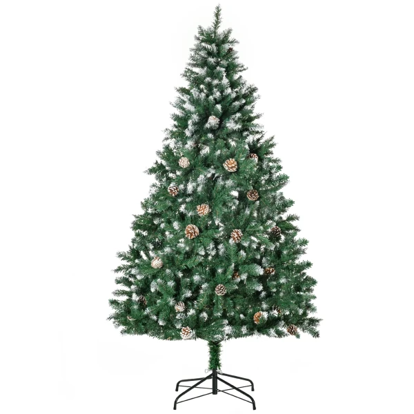 Kunstmatige kerstboom 180 cm dennenboom kunstmatig met 59 dennenappels, sneeuw, 1111 punten voor binnen 1