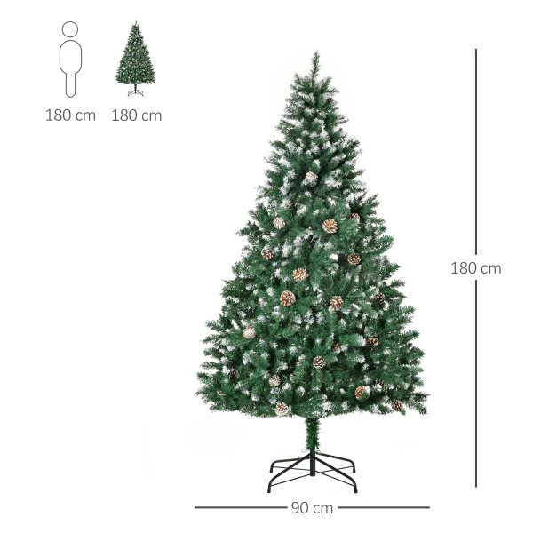 Kunstmatige kerstboom 180 cm dennenboom kunstmatig met 59 dennenappels, sneeuw, 1111 punten voor binnen 4