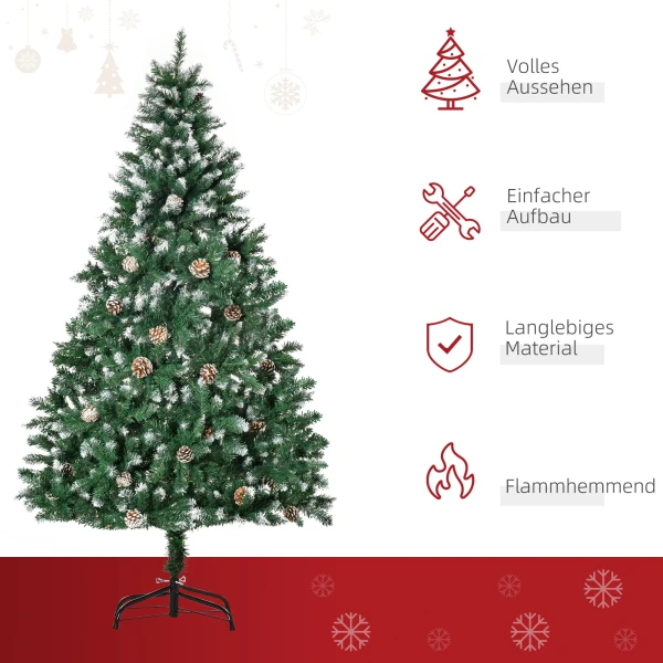Kunstmatige kerstboom 180 cm dennenboom kunstmatig met 59 dennenappels, sneeuw, 1111 punten voor binnen 5