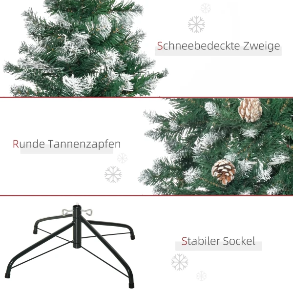 Kunstmatige kerstboom 180 cm dennenboom kunstmatig met 59 dennenappels, sneeuw, 1111 punten voor binnen 8