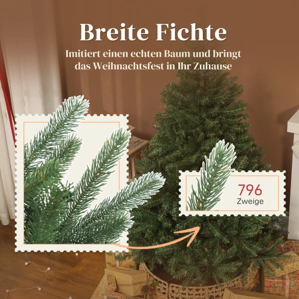 Kunstmatige kerstboom, 180 cm, dichte takken, realistisch uiterlijk, brandvertragend, kunststof, metaal, groen 6