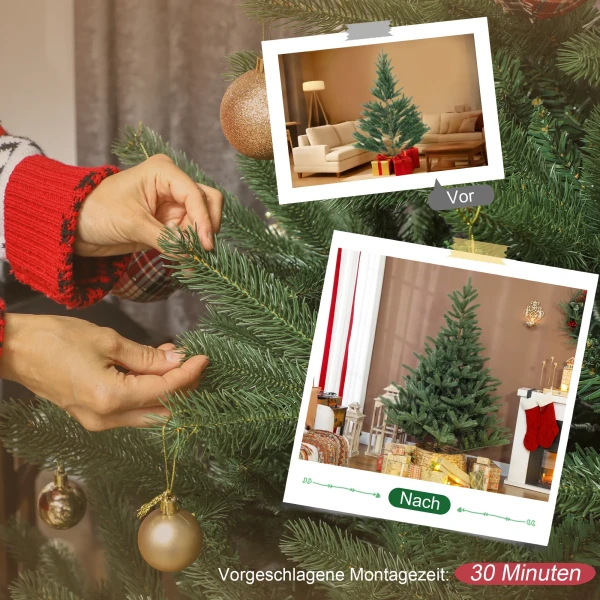 Kunstmatige kerstboom, 180 cm, dichte takken, realistisch uiterlijk, brandvertragend, kunststof, metaal, groen 8