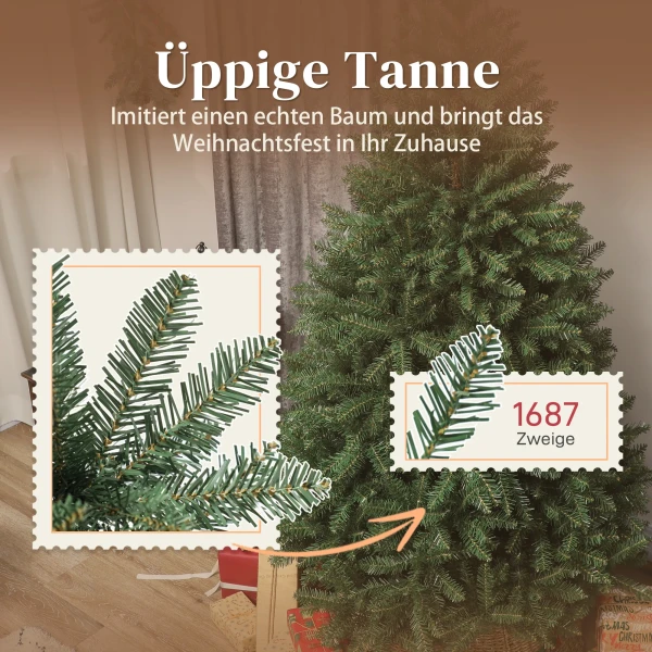 Kunstmatige kerstboom, 180 cm, opvouwbare takken, metalen standaard, veelzijdig, groen 6