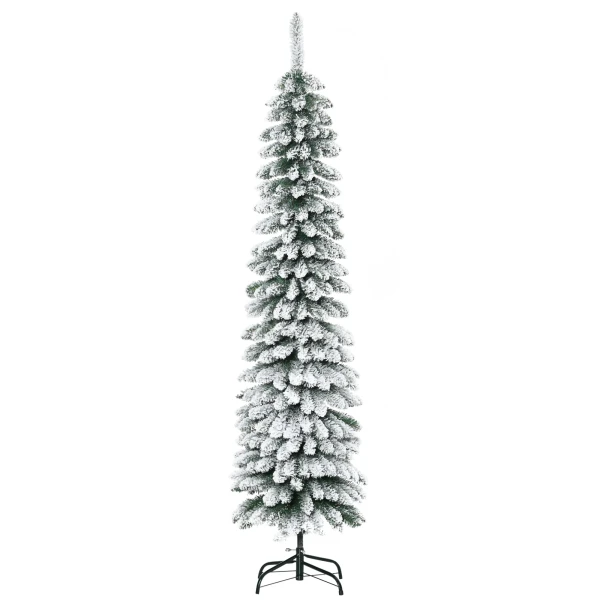 Kunstmatige kerstboom, besneeuwd, slank ontwerp, brandwerend, 180 cm, groen/wit 1