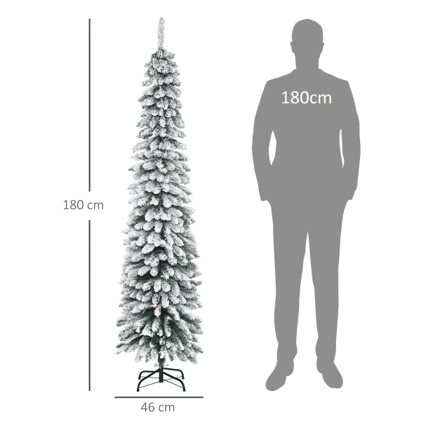 Kunstmatige kerstboom, besneeuwd, slank ontwerp, brandwerend, 180 cm, groen/wit 4