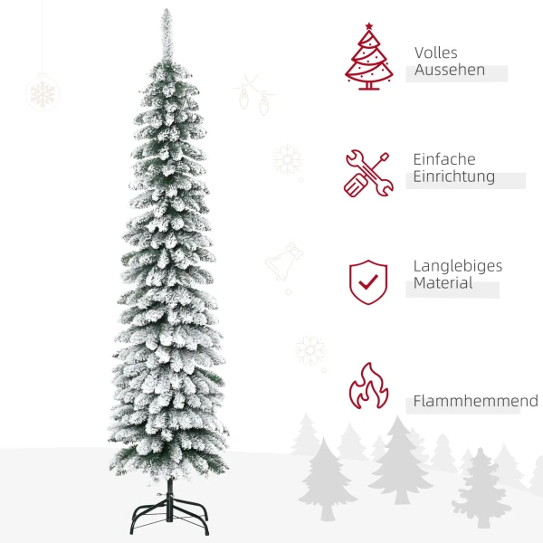 Kunstmatige kerstboom, besneeuwd, slank ontwerp, brandwerend, 180 cm, groen/wit 5
