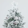 Kunstmatige kerstboom, kunstmatige sneeuw & dennenappels, realistisch, brandvertragend, metalen voet, 183 cm, groen 10