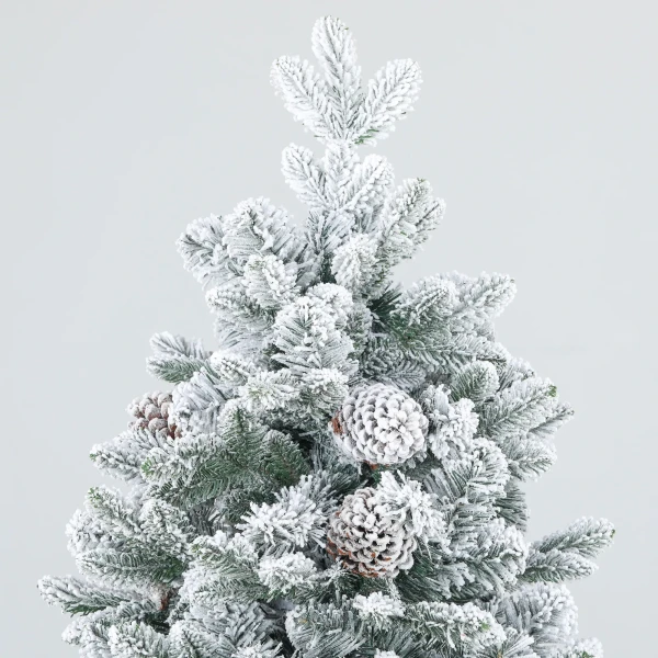 Kunstmatige kerstboom, kunstmatige sneeuw & dennenappels, realistisch, brandvertragend, metalen voet, 183 cm, groen 10