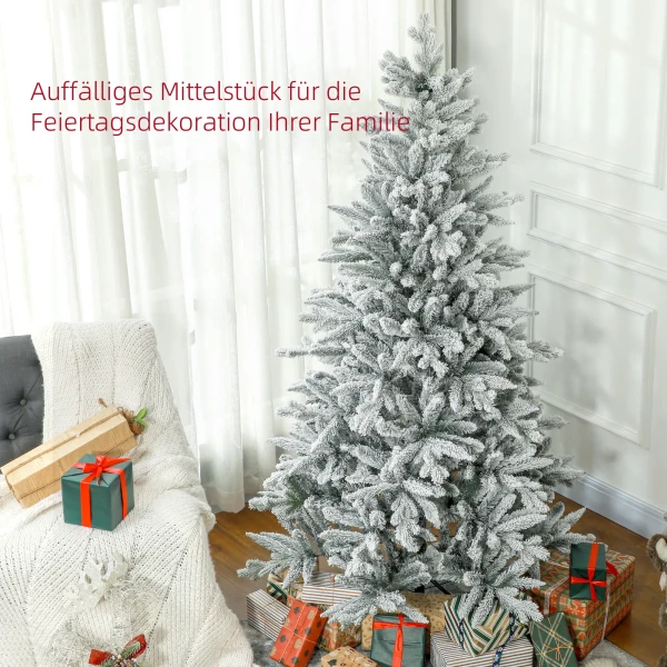 Kunstmatige kerstboom, kunstmatige sneeuw & dennenappels, realistisch, brandvertragend, metalen voet, 183 cm, groen 5