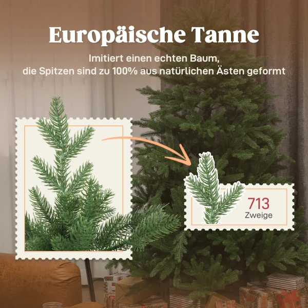 Kunstmatige kerstboom, realistisch uiterlijk, inklapbare takken, houten voetstuk 6