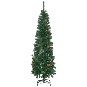 Kunstmatige kerstboom, slank, dennenappels, vlamvertragend, 46 x 165 cm, groen 1