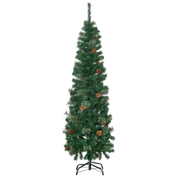 Kunstmatige kerstboom, slank, dennenappels, vlamvertragend, 46 x 165 cm, groen 1