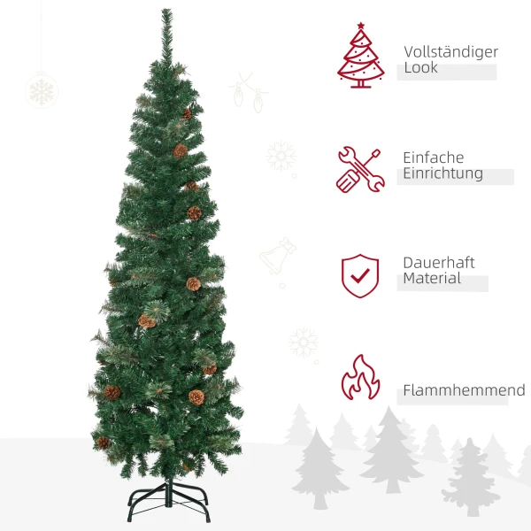 Kunstmatige kerstboom, slank, dennenappels, vlamvertragend, 46 x 165 cm, groen 5