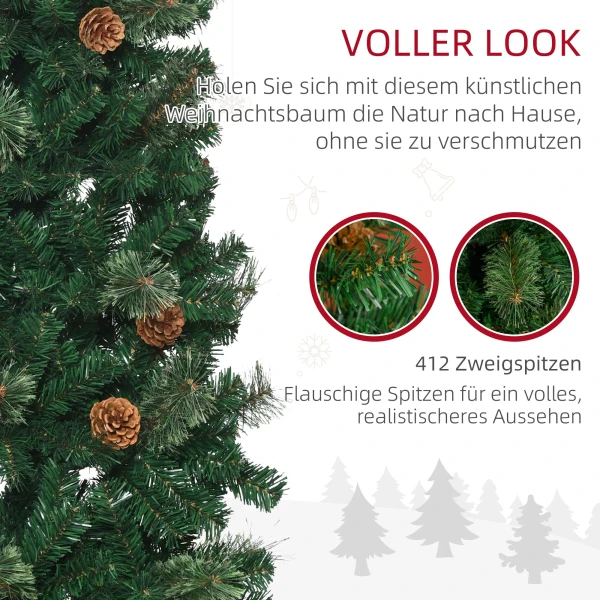 Kunstmatige kerstboom, slank, dennenappels, vlamvertragend, 46 x 165 cm, groen 8
