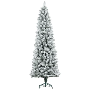 Kunstmatige kerstboom, vlamvertragend, met kunstsneeuw, slank, stalen voet, 75 x 210 cm, groen 1