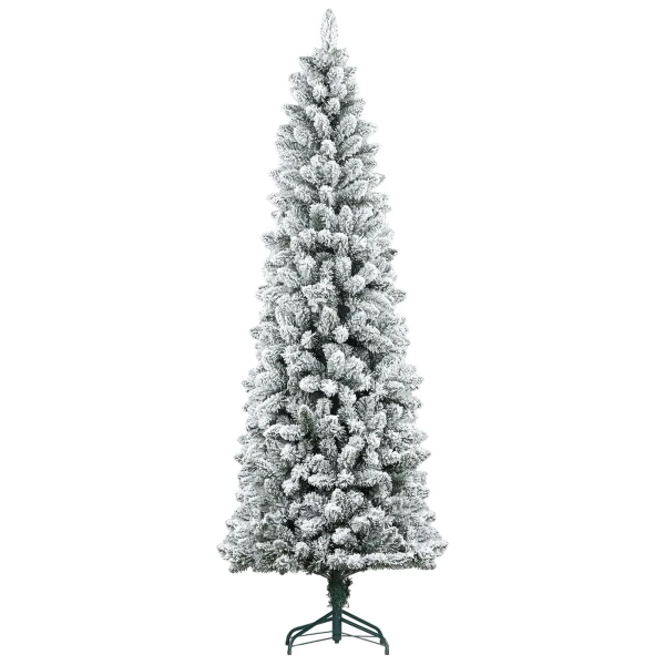 Kunstmatige kerstboom, vlamvertragend, met kunstsneeuw, slank, stalen voet, 75 x 210 cm, groen 1