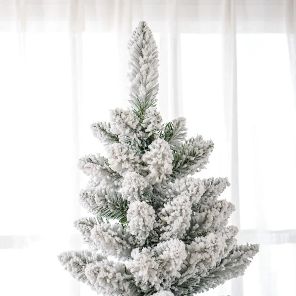 Kunstmatige kerstboom, vlamvertragend, met kunstsneeuw, slank, stalen voet, 75 x 210 cm, groen 10