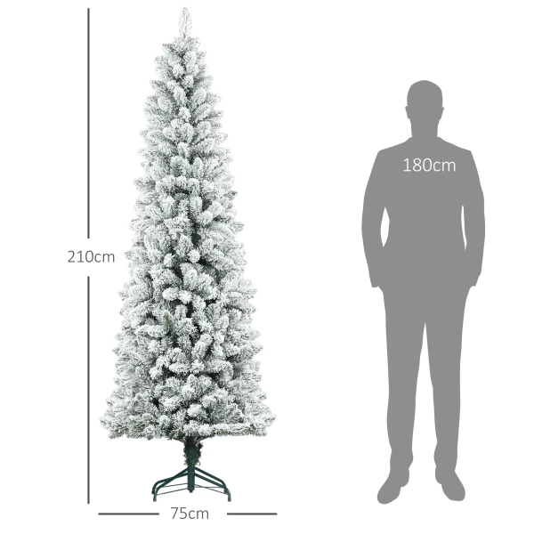 Kunstmatige kerstboom, vlamvertragend, met kunstsneeuw, slank, stalen voet, 75 x 210 cm, groen 4