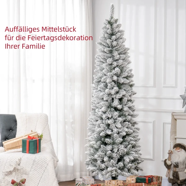 Kunstmatige kerstboom, vlamvertragend, met kunstsneeuw, slank, stalen voet, 75 x 210 cm, groen 5