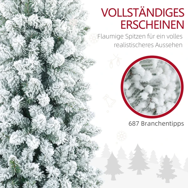 Kunstmatige kerstboom, vlamvertragend, met kunstsneeuw, slank, stalen voet, 75 x 210 cm, groen 6