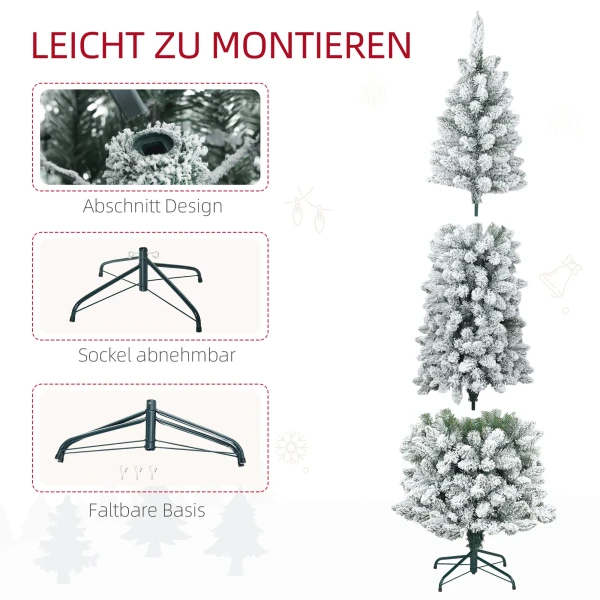 Kunstmatige kerstboom, vlamvertragend, met kunstsneeuw, slank, stalen voet, 75 x 210 cm, groen 7