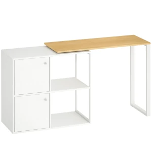 L vormig bureau, 360° draaibaar hoekbureau met 2 opbergkasten, 2 open rekken, computertafel voor kleine ruimtes, studeerkamer, woonkamer, 150x40x75 cm, wit 1