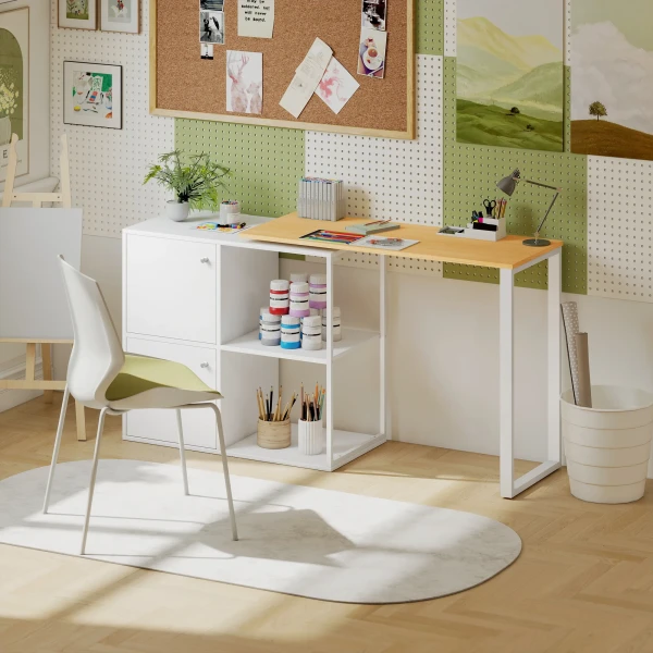 L vormig bureau, 360° draaibaar hoekbureau met 2 opbergkasten, 2 open rekken, computertafel voor kleine ruimtes, studeerkamer, woonkamer, 150x40x75 cm, wit 8