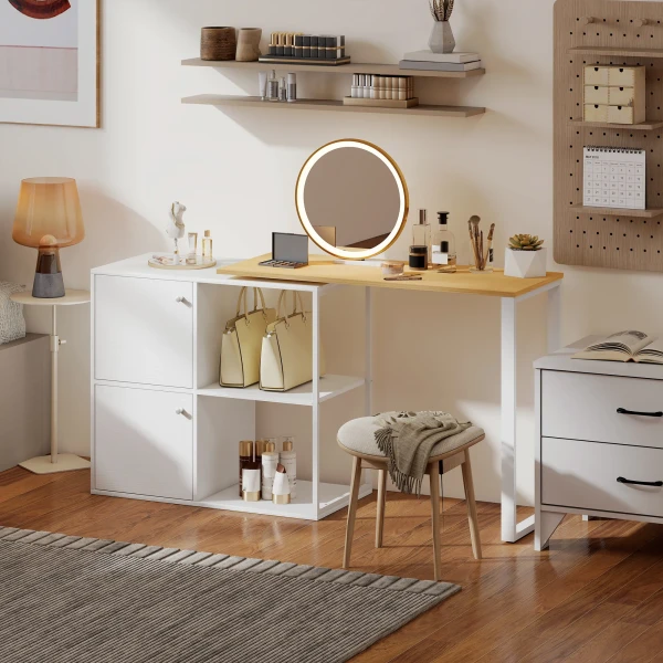 L vormig bureau, 360° draaibaar hoekbureau met 2 opbergkasten, 2 open rekken, computertafel voor kleine ruimtes, studeerkamer, woonkamer, 150x40x75 cm, wit 9
