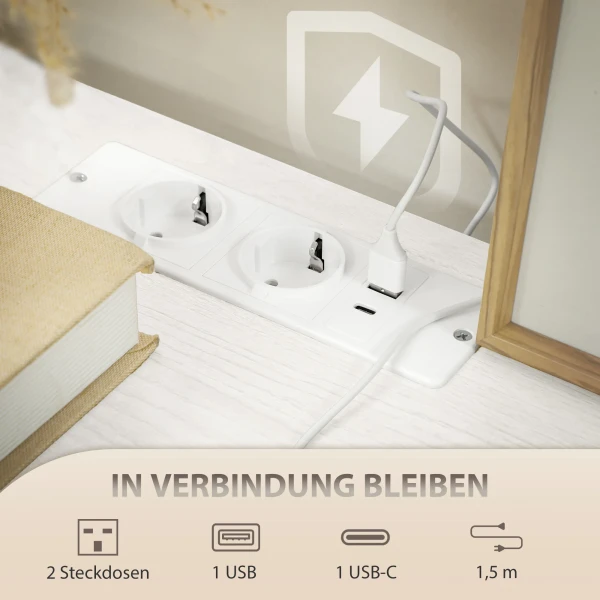 Ladekast, opbergkast met 8 stoffen laden, stekkerdoos, stalen frame, ladekast voor hal, slaapkamer, woonkamer en kantoor, crème wit 5