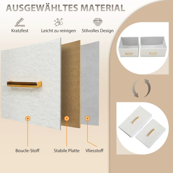Ladekast, opbergkast met 8 stoffen laden, stekkerdoos, stalen frame, ladekast voor hal, slaapkamer, woonkamer en kantoor, crème wit 8