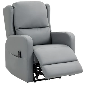 Massagestoel met rugleuningfunctie, kunstleer, elektrisch verstelbaar, voetensteun, zijtas, stalen frame, grijs 1