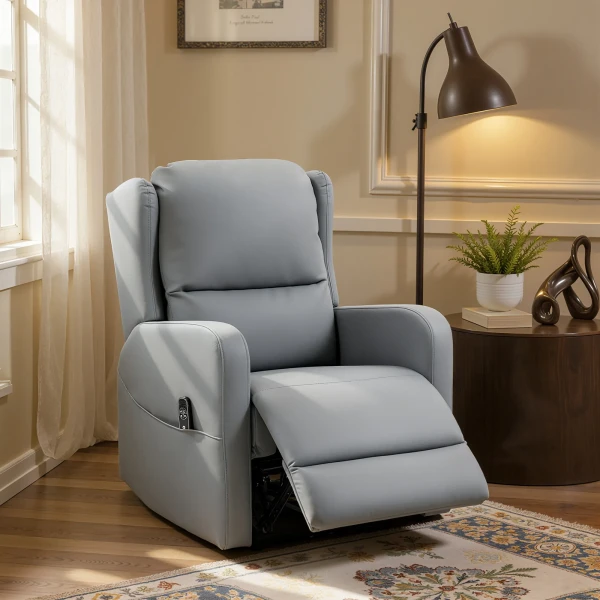 Massagestoel met rugleuningfunctie, kunstleer, elektrisch verstelbaar, voetensteun, zijtas, stalen frame, grijs 10