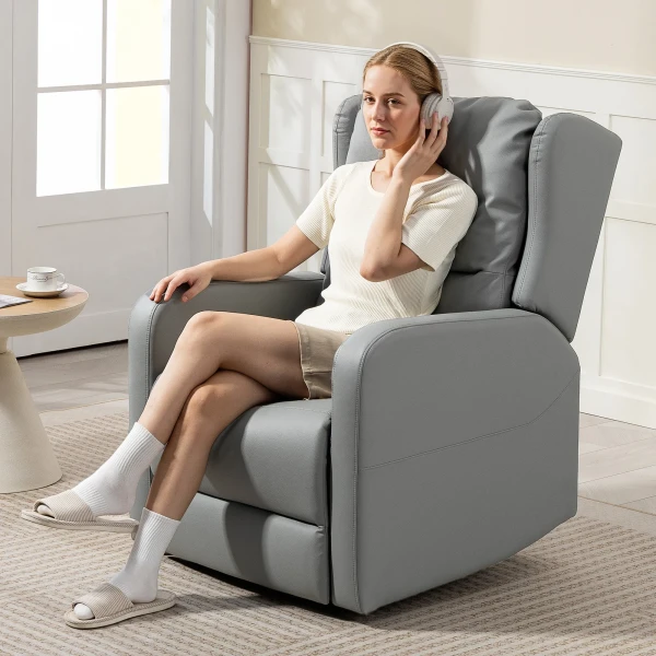 Massagestoel met rugleuningfunctie, kunstleer, elektrisch verstelbaar, voetensteun, zijtas, stalen frame, grijs 2