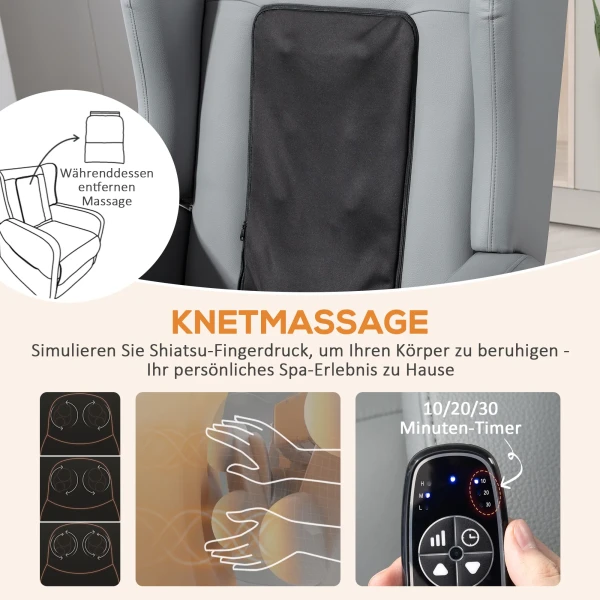 Massagestoel met rugleuningfunctie, kunstleer, elektrisch verstelbaar, voetensteun, zijtas, stalen frame, grijs 5