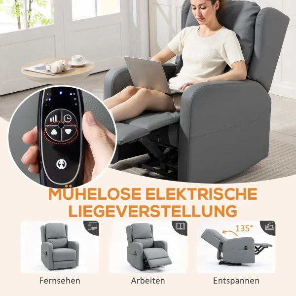 Massagestoel met rugleuningfunctie, kunstleer, elektrisch verstelbaar, voetensteun, zijtas, stalen frame, grijs 7