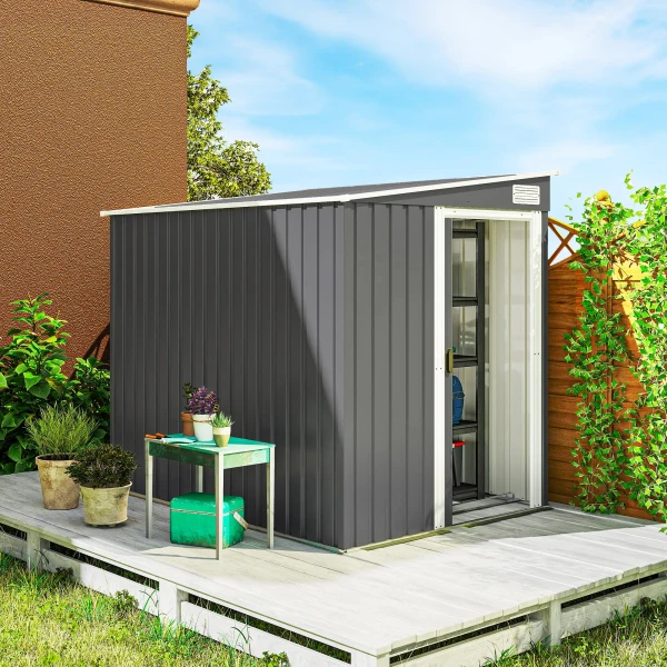 Metalen gereedschapshuis 2,81m² 154x206,5x181 cm gereedschapsschuur met lessenaarsdak en fundering 2