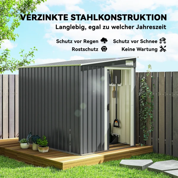 Metalen gereedschapshuis 2,81m² 154x206,5x181 cm gereedschapsschuur met lessenaarsdak en fundering 5