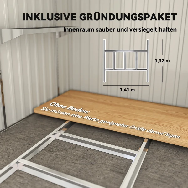 Metalen tuinhuis 2,81m² 154x206,5x181 cm tuinschuur met lessenaarsdak fundering 7
