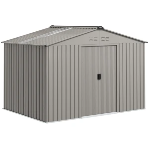 Metalen tuinschuur met schuifdeuren en ventilatieramen, 277 x 195 x 192 cm, grijs 1