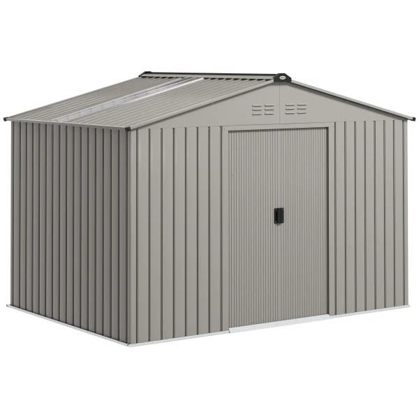 Metalen tuinschuur met schuifdeuren en ventilatieramen, 277 x 195 x 192 cm, grijs 1