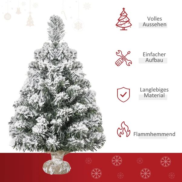Mini kunstmatige kerstboom 60 cm, kunstmatige spar met sneeuw, 67 tips cementbasis voor binnen kantoor 5