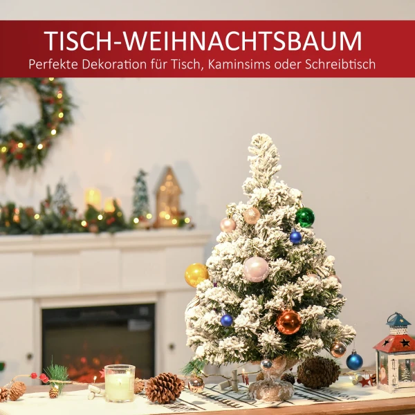 Mini kunstmatige kerstboom 60 cm, kunstmatige spar met sneeuw, 67 tips cementbasis voor binnen kantoor 6