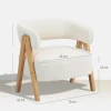 Moderne gestoffeerde stoel, fleece bekleding, accentstoel, fauteuil met houten poten, metalen frame, wit 4