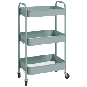 Multifunctionele trolley keukentrolley, 3 planken, 4 wielen, 45 cm x 30,6 cm x 79 cm, lichtblauw 1