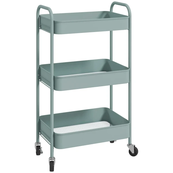 Multifunctionele trolley keukentrolley, 3 planken, 4 wielen, 45 cm x 30,6 cm x 79 cm, lichtblauw 1